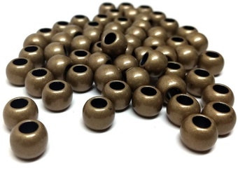 100 piezas de cuentas espaciadoras de bolas lisas de bronce antiguo - 12 mm - Agujero grande: 5,7 mm - ¡Se adapta a cordones europeos y Paracord!