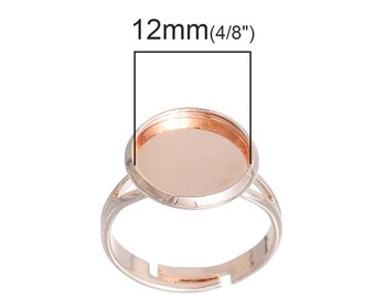 5 pcs. Rose Gold Plated ADJUSTABLE Cabochon Setting Bezel RING bases settings - Ring Size 6 US - Glue Pad 12mm  - Made of Copper!