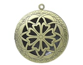 1 piece Antique Bronze Carved Round Perfume Diffuser Pendant Photo Picture Locket Box - 36mm X 33mm - Fits 24mm Image