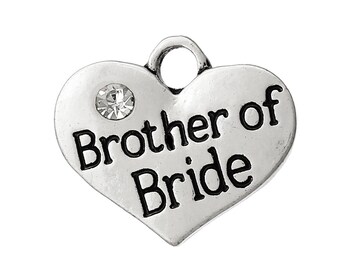 4 Brother of Groom Charms Antique Silver Tone 2 Sided with Rhinestones SC4362