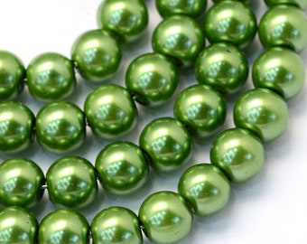 MOSS GREEN FRESHWATER Pearl Necklace Freshwater Pearl Holiday gift for Women Cloisonne Cloisonne Amulet Sterling Silver Glass Pearl