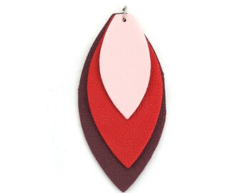 10 pcs - Great for Light Earrings or Dangles! 2.8 Black Faux Leather Dangle Charms Pendants Triple Layer 71mm Leaf
