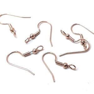 50 pcs 304 Stainless Steel Rose Gold Plated Earring Hooks with Spring and Ball - 22mm x 17mm - Hole Size: 2.3mm - Perpendicular Loop
