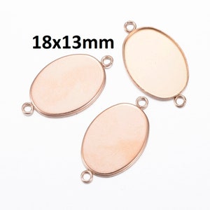 10 pcs. 304 Stainless Steel Rose Gold Oval Bezel Cabochon Cameo Connector Tags Trays - 18mm x 13mm Glue Pad - Tarnish Resistant!