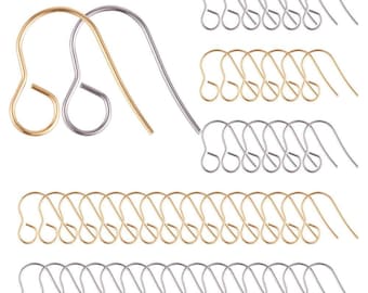 100 pcs 316 Stainless Steel Earring Hooks with Loop Hole - 18mm x 15mm - Large Hole: 4.6mm - 50 Silver and 50 Gold