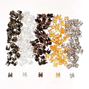 1000 pcs. Assortment of Calotte Clamshell Crimp Side End Tips Caps with Loop - Fit 1.5mm Ball Chains - 4mm x 3.5mm - 5 Colors! - Knot Covers