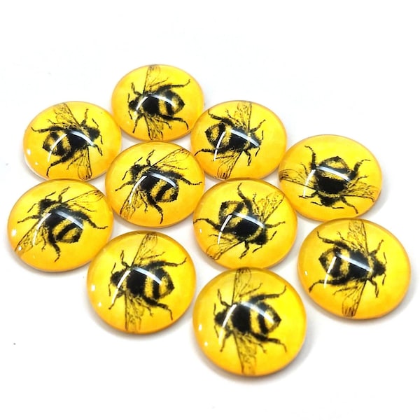 10 Stück Kreis Hornet Glas Runde Kuppel Dichtungen Fliesen Cabochons - 10 mm - Gelb