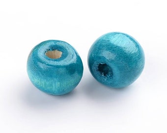 200 pcs Blue Wooden Wood Round Spacer Beads - 8mm (0.32") - Hole Size: 3mm