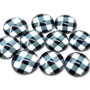 10 pcs Buffalo Check - White and Black - Circle Glass Round Dome Seals Tiles Cabochons - 12mm