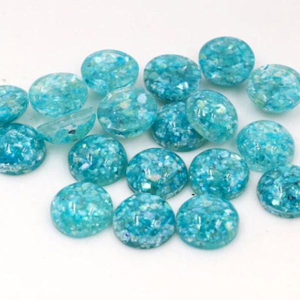 10 pcs Druzy Resin Embellishment Cabochons - 12mm - Glitter Style - Teal - Solid Multicolor