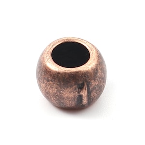 20 pcs Antique Copper Metal Ball Spacer Beads - 10mm - Large Hole: 5mm - Fits European Cords and Paracord!