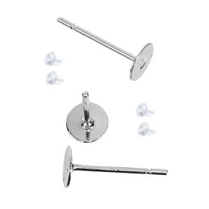 100 pieces (50 pairs) Silver Plated Earring Posts /Bases/Studs/Settings with Rubber Backs - 12mm x 5mm - Made of Copper! High Quality!
