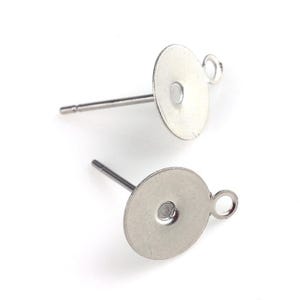 50 pcs (25 pairs) 304 Stainless Steel Earring Posts/Bases/Studs/Settings with loop - 10mm Glue Pad - 13mm with Loop - Includes Rubber Backs