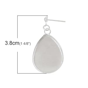 50 pcs. Silver Plated Earring Dangle Tacks Posts Settings Bezels Cabochons - Teardrop - 25mm x 18mm Glue Pad Setting image 2