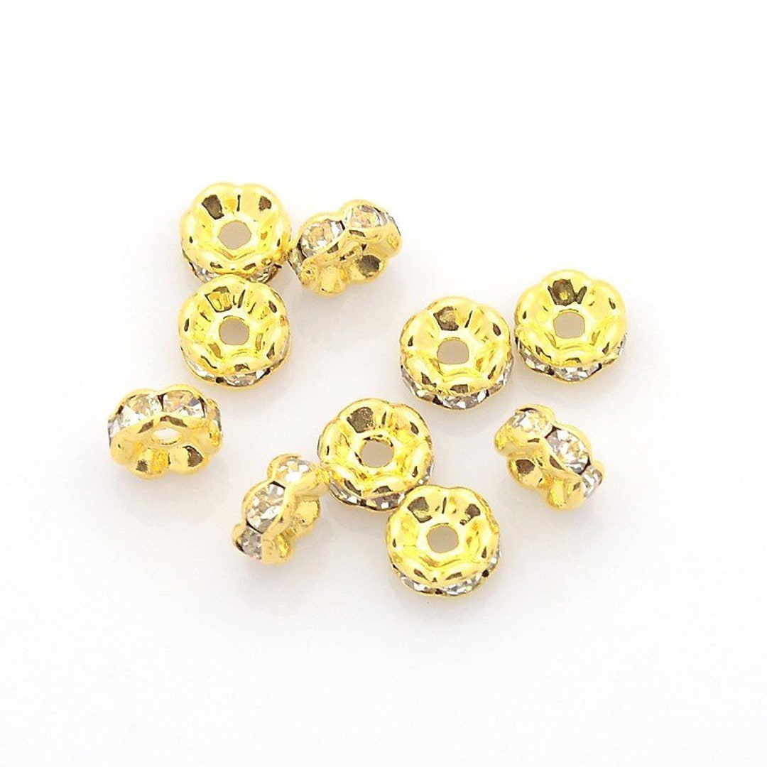 20 Pcs Golden Clear Rhinestone Rondelle Spacer Beads - 6mm X 3mm ...