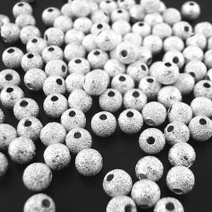 4mm - 50pcs. Silver Plated Stardust Ball Spacer Beads - 4mm