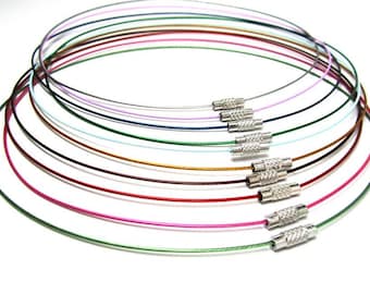 10 pcs. Memory Wire Choker Coated Necklaces with Silver Screw Clasp - 18 inch - 1mm - THICK - 10 Colors - HIGH QUALITY