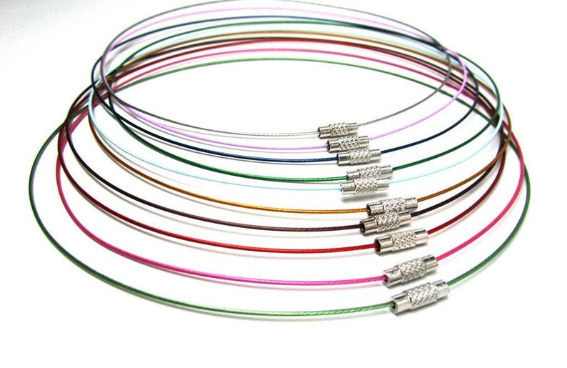 10 st. Halsband med minnestrådschokerbeläggning och silverskruvspänne - 40 cm - 1 mm - TJOCKA - 10 färger - HÖG KVALITET bild 1