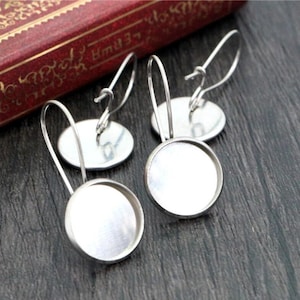 10 pcs. 304 Stainless Steel Earring Kidney Hooks Settings Bezels Cabochons - 12mm Glue Pad Setting