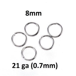 100 pcs 304 Stainless Steel Open Jump Rings 8mm - 21 Gauge (0.7mm) - Tarnish Resistant!