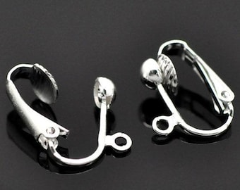 20 pcs. Silver Plated Earring Clips Settings Lever Back with Loop - 16mm x 13mm - Great for Non-pierced Unpierced Ears