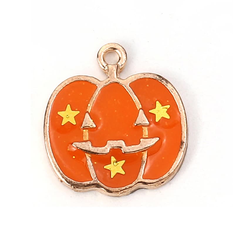 10 Pcs. Gold Plated Halloween Pumpkin Jack O Lantern Enamel Charms ...