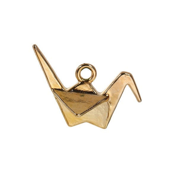 10 pcs. Gold Plated 3D Origami Crane Charms Pendants - 27mm x 20mm - Double Sided!