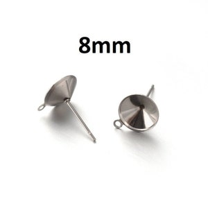 10 pcs. (5 pairs) 304 Stainless Steel Earring Cone Posts Studs with Parallel Loop - For 8mm Pointed Back Rhinestones - Hole: 1mm