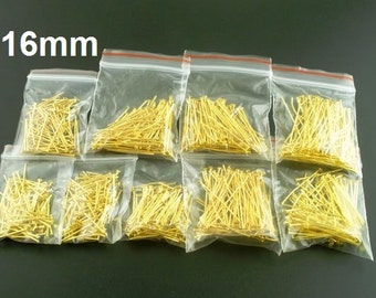 100 pcs. Gold Plated Flat Head Pins - 16mm - 21 Gauge