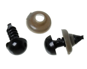 6 sets  (12 pieces) Black Safety Eyes and Backs for Doll and Toy Making - 8mm - 14x8mm - 14mm