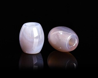 3 pcs Gray Agate Smooth Gemstone Natural Stone Barrel Spacer Beads - 18mm x 15mm - Large Hole: 6mm - Fits European Cords and Paracord!