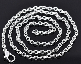 12 pcs. Silver Plated Cable Chain Link Necklaces 18" - (3.5 x 2.5mm) - Lobster Clasps - Claw Clasps