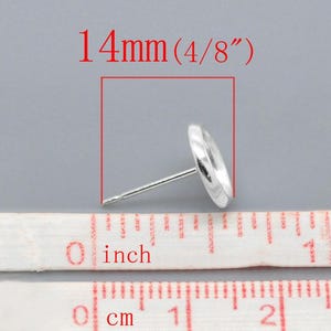 50 pcs. Silver Plated Earring Posts Studs Settings Bezels Cabochons Tacks- 8mm Glue Pad Setting image 2