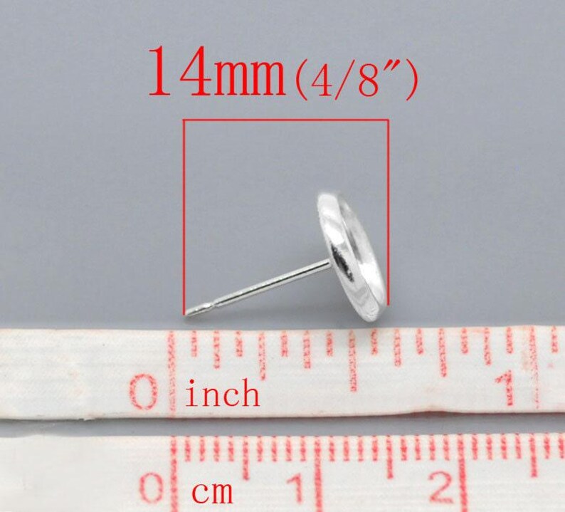 50 pcs. Silver Plated Earring Posts Studs Settings Bezels Cabochons Tacks- 8mm Glue Pad Setting image 2