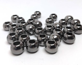 75 pcs Gunmetal Round Acrylic Gumball Bubble Gum Beads - 11mm x 9mm - Hole Size: 5.7mm - Fits European Cords and Paracord!