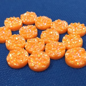 10 pcs Druzy Resin Embellishment Cabochons Orange Neon Multicolor - 12mm