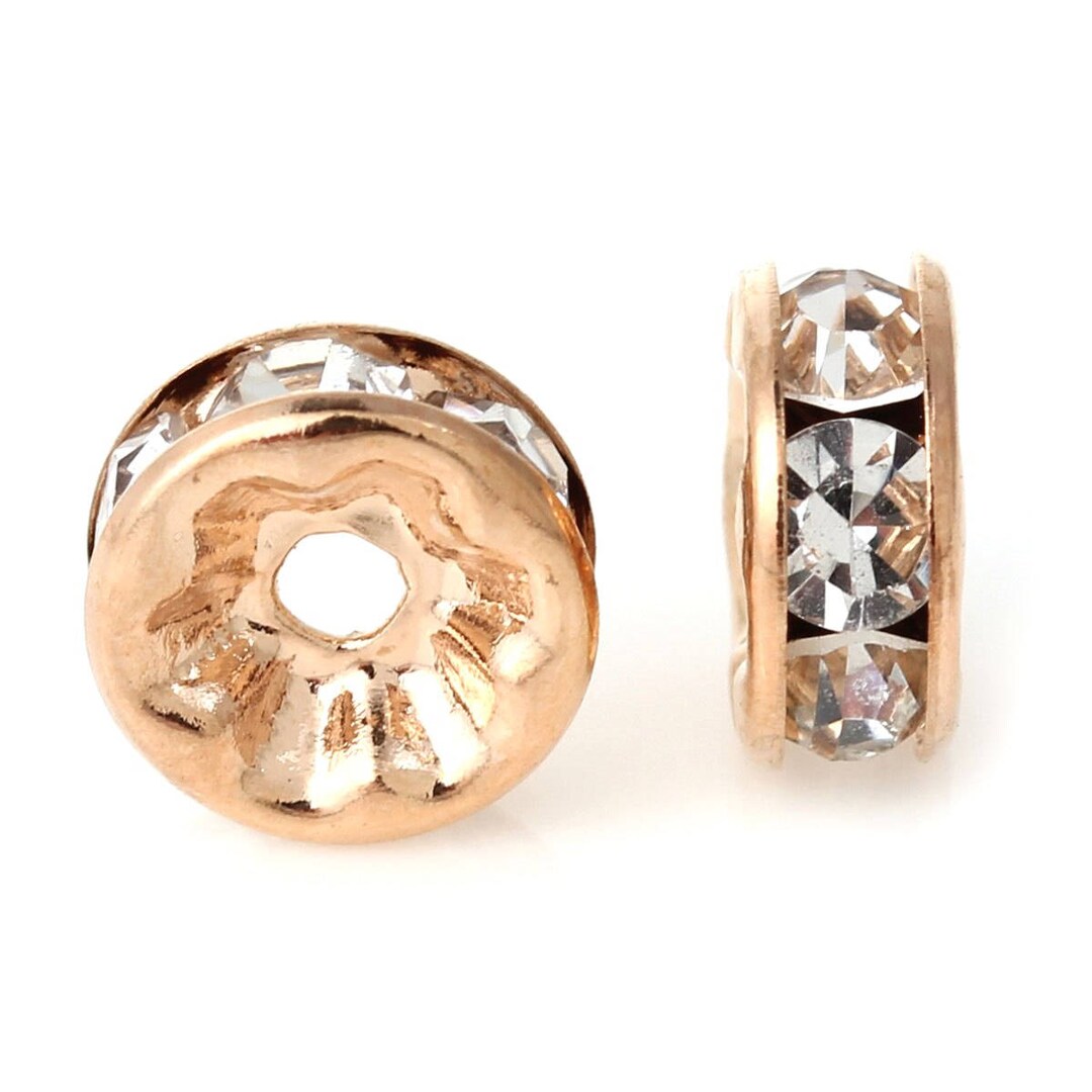 50 Pcs Rose Gold Plated Copper Clear Rhinestone Rondelle - Etsy
