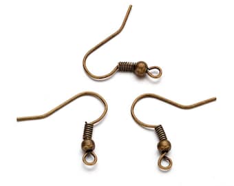 200 pcs (100 pairs) Antique Bronze Earring Hooks with Spring and Ball - 19mm x 18mm - Parallel Loop