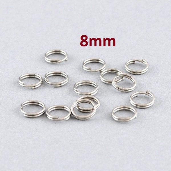 100 pcs Double Rings - 304 Stainless Steel Silver Tone Split Jump Rings - 8mm - Tarnish Resistant! Thickness: 1.4mm