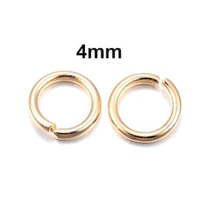 50 pcs 304 Stainless Steel Open Jump Rings 4mm - 24 Gauge (0.6mm Thick) - Gold Tone - High Quality!