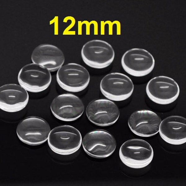 Lot of 100 Circle Clear Round Glass Dome Seals Tiles - 12mm (0.5 in)