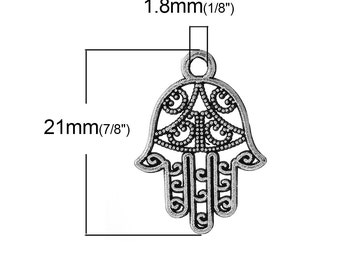 10 pcs. Antique Silver Hamsa Hand Symbol Charms Pendants - 21mm x 15mm