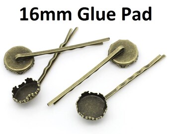 10 pcs. - Antique Bronze Hair Bobby Pins Cabochons Bezels - 62mm (2 1/2") x 17mm (5/8") - 16mm Glue Pad