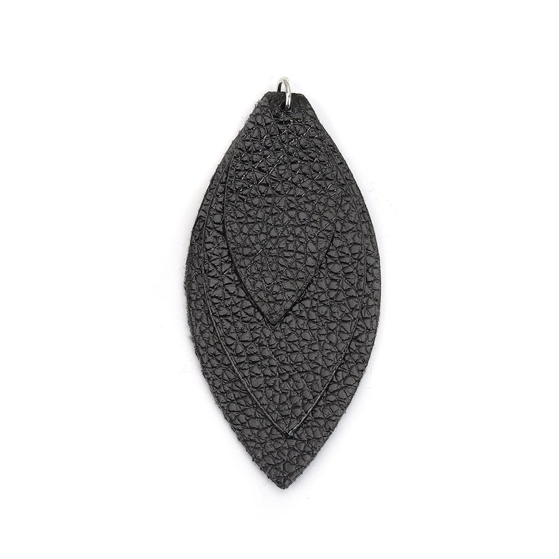10 pcs - Great for Light Earrings or Dangles! 2.8 Black Faux Leather Dangle Charms Pendants Triple Layer 71mm Leaf