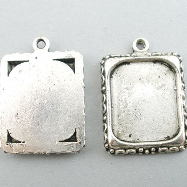 10 pcs. Antique Silver Pendant Picture Photo Frame Setting Pendants Charms - 18mm X 21mm - Fits 16mm x 13.5mm Settings