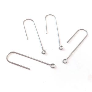 20 pcs 304 Stainless Steel Earring Hooks - 37mm x 11mm - Hole: 1.7mm - Long Ear Wire Stick Bar - Silver - Parallel Loop