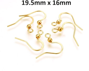 50 pcs (25 pairs) 304 Stainless Steel Golden Flat Earring Hooks - 19.5mm x 16mm - High Quality! Hole Size: 2mm