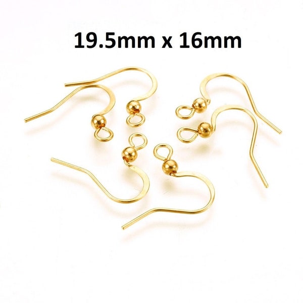 50 pcs (25 pairs) 304 Stainless Steel Golden Flat Earring Hooks - 19.5mm x 16mm - High Quality! Hole Size: 2mm