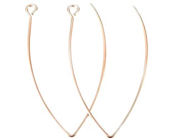 10 pcs 304 Stainless Steel Rose Gold Ion Plated LONG Earring Hooks with Parallel Loop - 41mm x 22mm