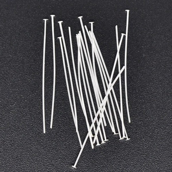 100 pcs. Silver Plated Flat Head Pins - 50mm (2 inch) x 0.7mm (21 Gauge)